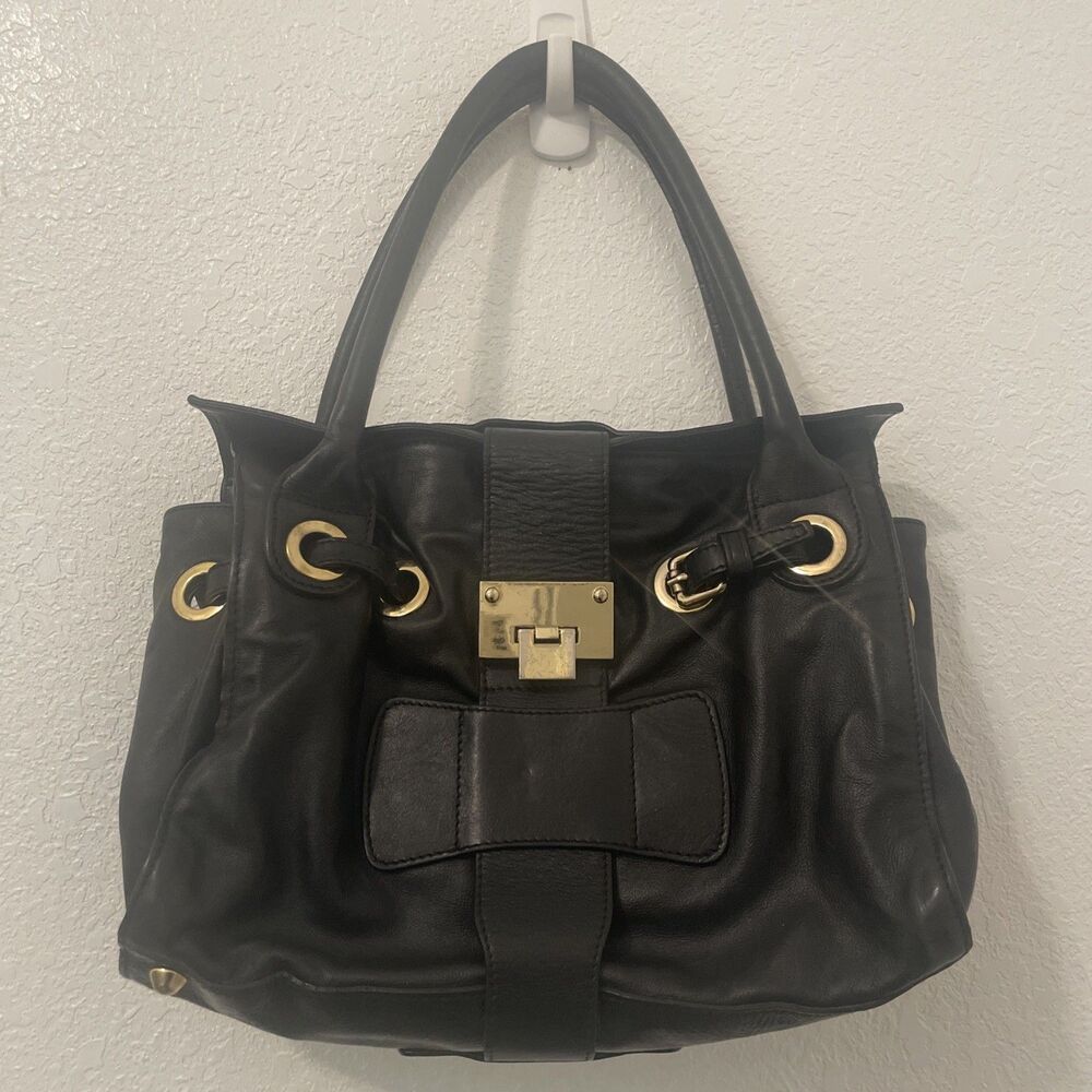 Vtg Made In Italy Alberta DiCanio Large Leather Black Satchel Tote Handbag EUC